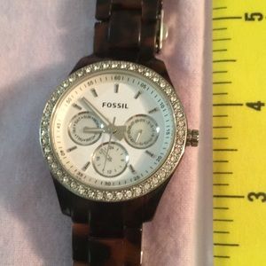 FOSSIL tortoise shell watch with rhinestones EUC